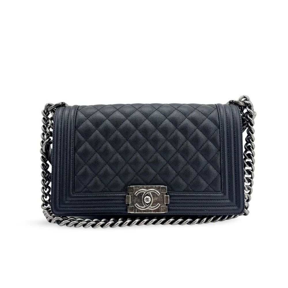 Chanel Boy Bag Medium Vintage Silver Hardware Black Caviar